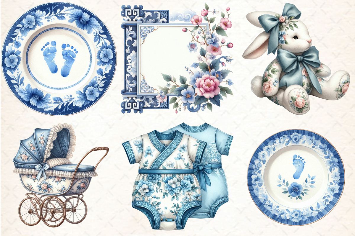 Blue Toile Baby Clipart, an Illustration by DreamCafeArt (Photo 3 of 7)