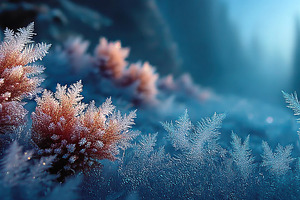 Frost covered winter plants glowing in soft light with icy cryst, a Holiday Photo by José Manuel Gelpi