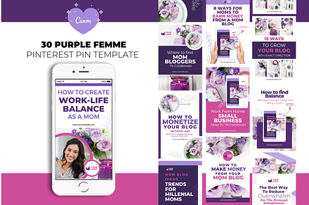 Purple Femme Pinterest Templates, a Marketing Template by The Blog Creative