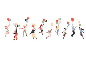 People flies air balloons. Happy, a Person Illustration by YummyBuum