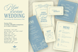 Blue dream wedding templates, a Stationery Template by Garden in frame