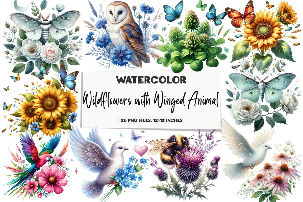 Wildflowers with Winged Animal, a Seasonal Illustration by DreamArtGraphic (Photo 1 of 4)