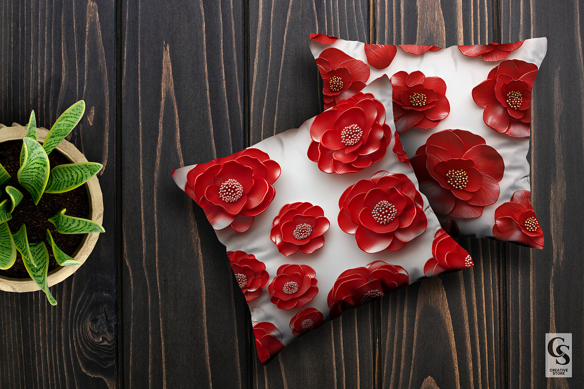 3D Red Camellia Flower Digital Paper, a Pattern Graphic by Creative Store (Photo 4 of 5)