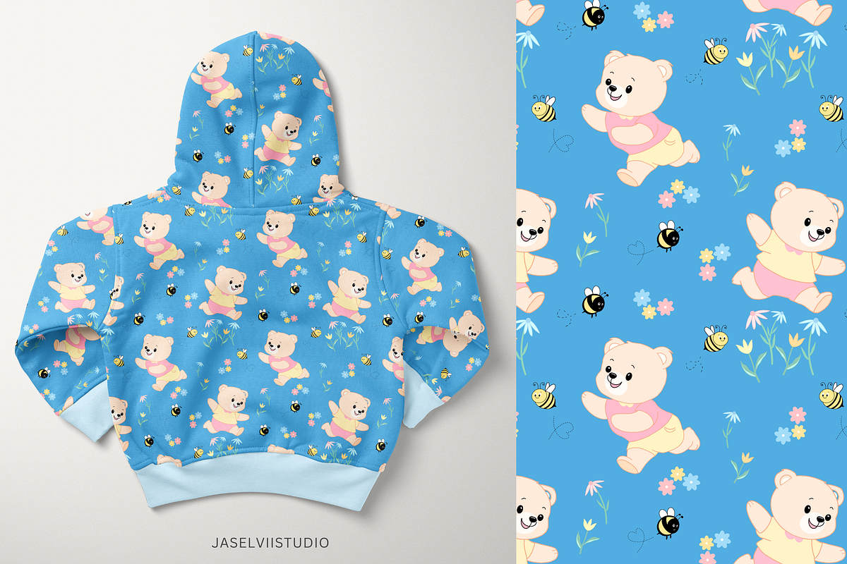 Bear Bee - Blue, a Pattern Graphic by Jaselvii Studio (Photo 3 of 6)