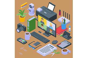 Isometric home workplace. Video, a Technology Illustration by Valerie Bodnar