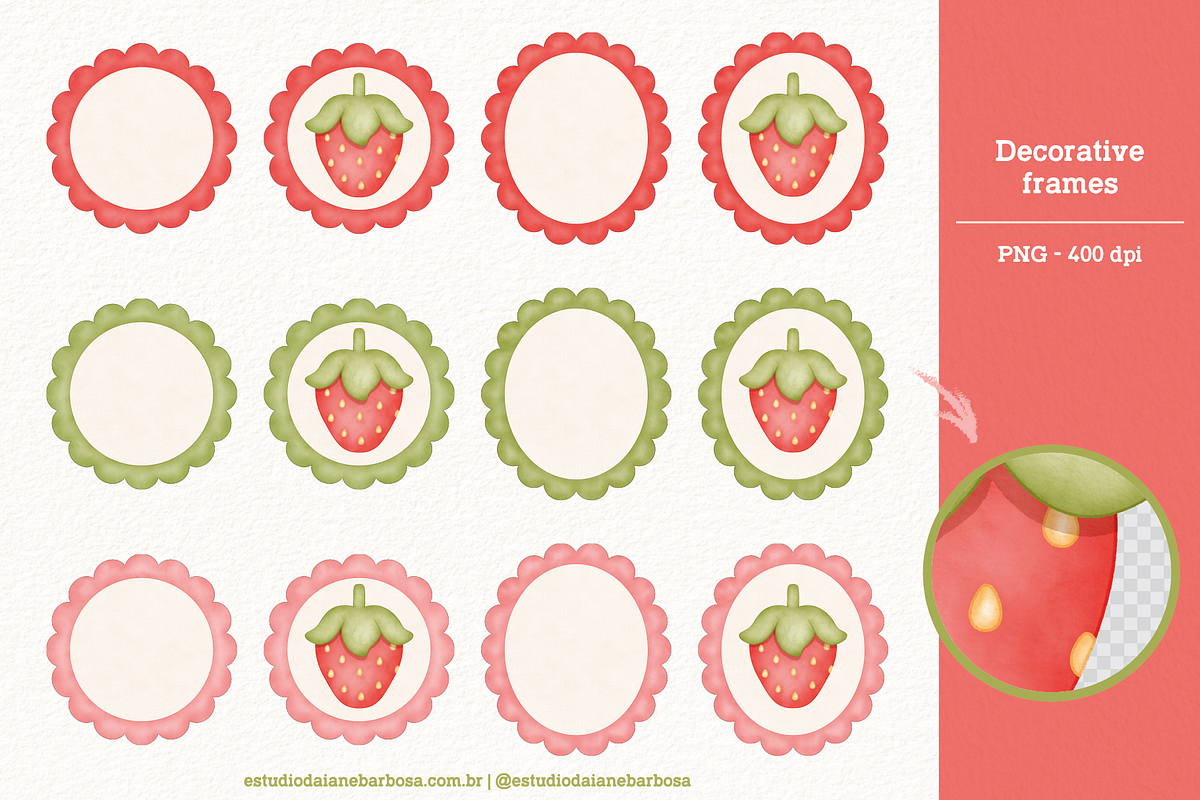 Strawberry - Cliparts Set, an Illustration by Estudio Daiane Barbosa (Photo 5 of 10)