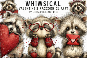 Valentine's Whimsical Raccoon Clipar, an Illustration by Libby Wishes