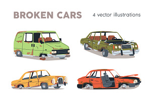 Old broken cars. Abandoned autos set, a Transportation Illustration by Good Studio