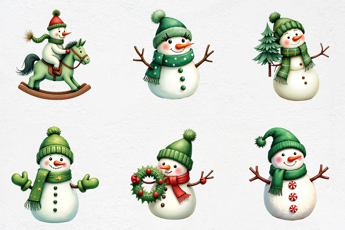Green Christmas Snowman Clipart PNG, an Illustration by CrexoraLab (Photo 2 of 5)