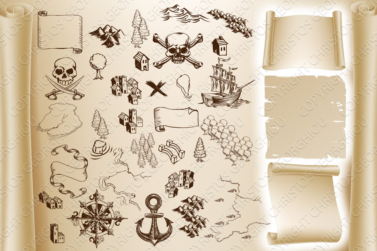 Pirate Treasure Maps and Map Kit, an Illustration by Christos Georghiou
