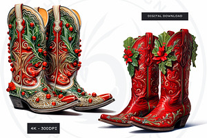 Christmas Cowgirl Boots Clipart PNG