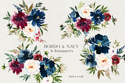 Bordo & Navy Watercolor Flowers PNG, a Decorative Illustration by whiteheartdesign (Thumbnail 2 of 9)