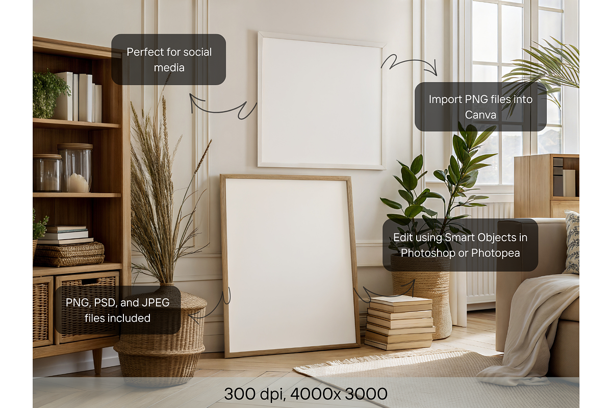 Elegant Boho Frame Mockup in Sunlit, a Product Mockup by MockupWizard (Photo 2 of 5)