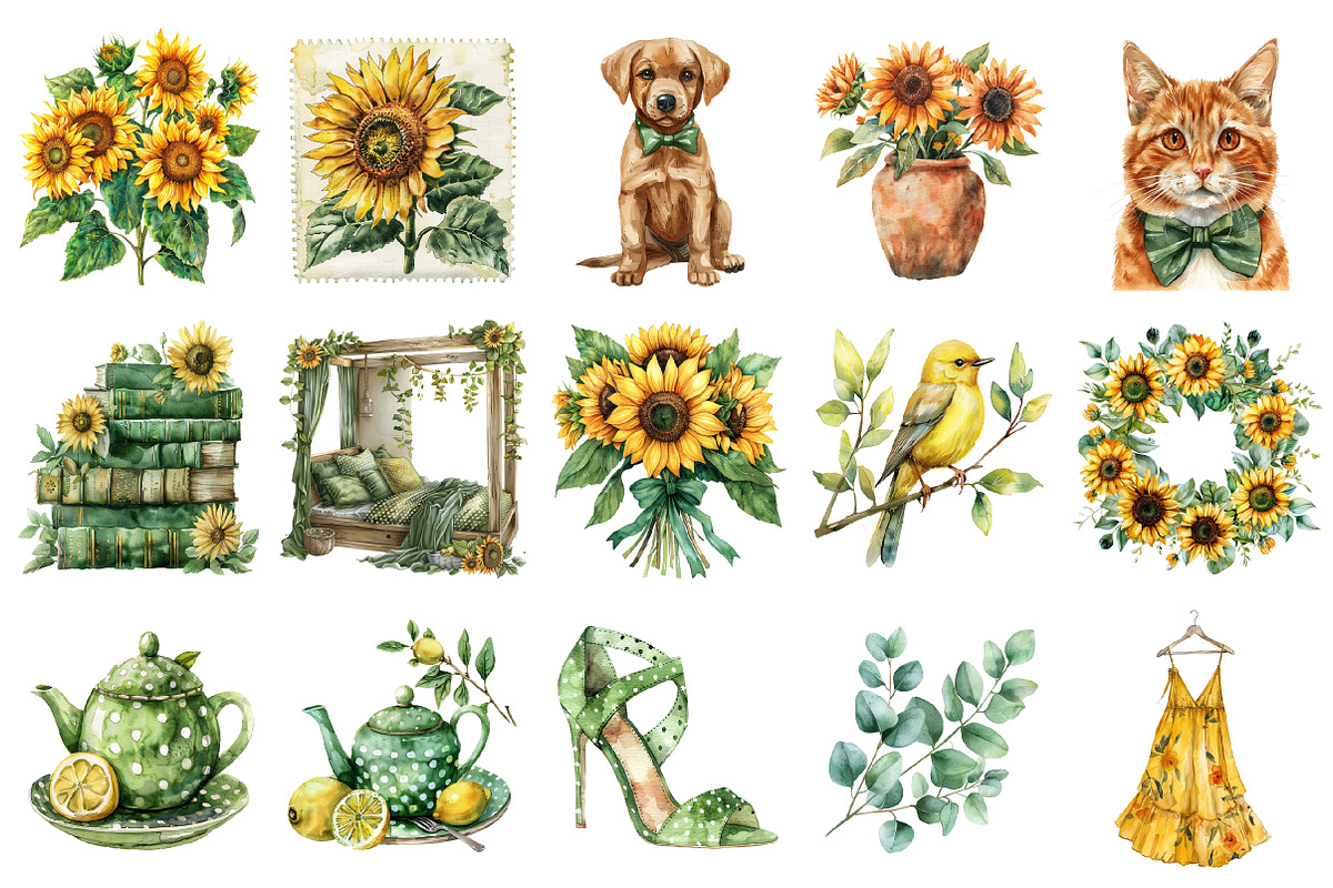 Watercolor Sunflower Summer Clipart, an Illustration by Design Market (Photo 2 of 5)