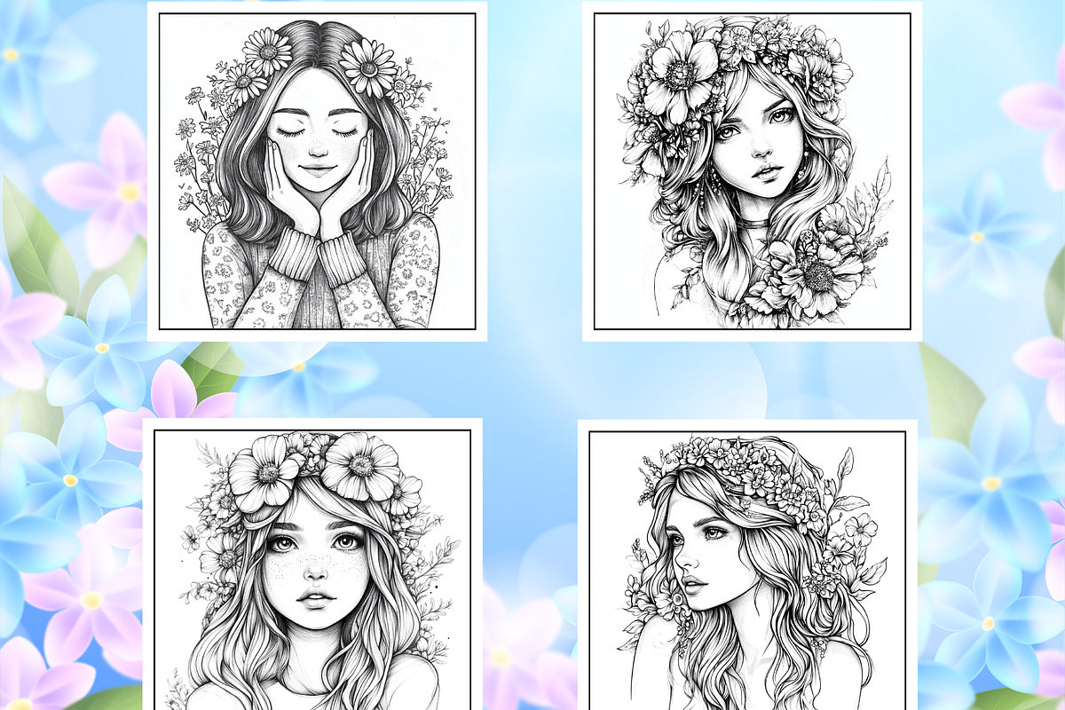 Adults Flower Girl Coloring Pages, a Person Illustration by Design Zone (Photo 4 of 5)