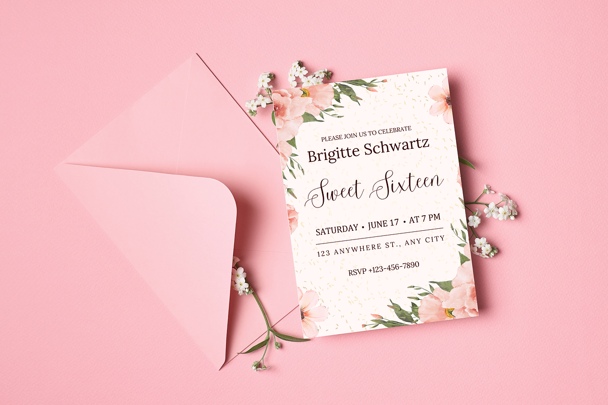 5 Sweet Sixteen Invitations Floral, a Templates & Theme by TemplateCastleStore (Photo 7 of 9)