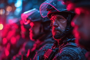 SWAT officer night operation urban s, a Photo by Pixeness Studio