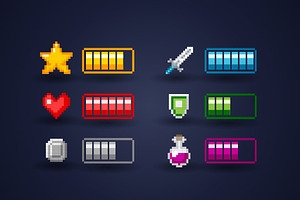 Pixel Art Video Game Icon Set, a Solid Icon by Black White Mouse Design