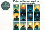 Whimsical Fishing Boats 5x7 Postcard, a Transportation Illustration by Mermaids Cove (Thumbnail 2 of 9)