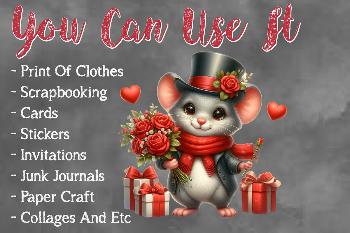 Valentine Cute Mouse Clipart Bundle, a Seasonal Illustration by Craft Nest (Photo 5 of 5)