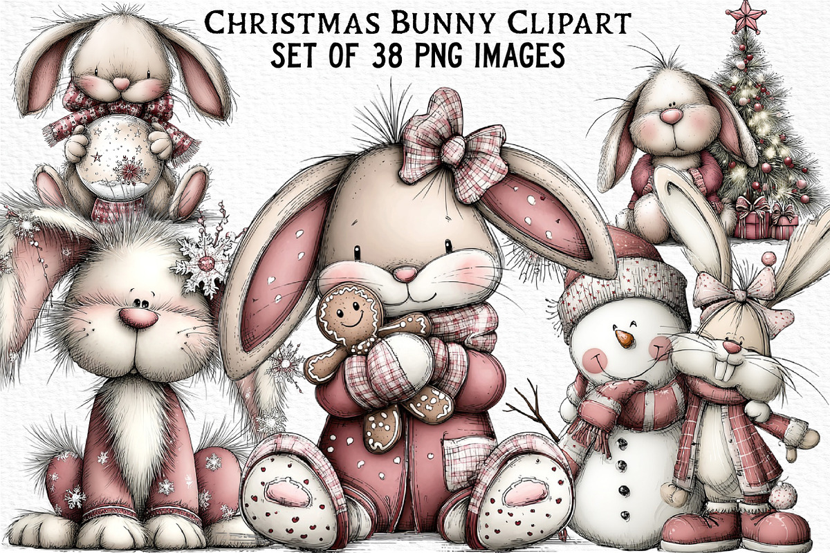 Christmas Bunny Clipart, an Illustration by Craft Nest (Photo 1 of 6)
