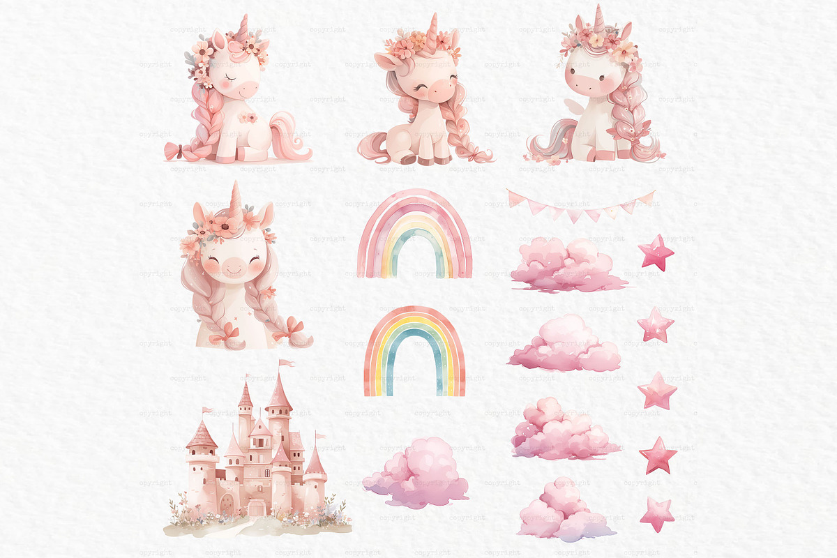 Pink unicorn watercolor clipart PNG, an Animal Illustration by MyLittleMeow (Photo 4 of 5)