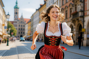 Joyful woman in traditional Bavarian, a Photo by rarrarorro