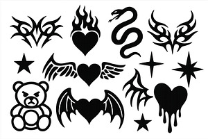 Variety of black tattoo designs, an Illustration by ZinetroN