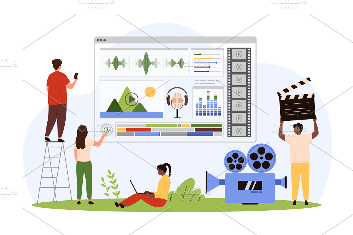 Video editing software mobile app, a Person Illustration by Flashvector