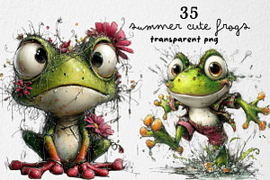 Whimsical Summer Frogs Clipart, an Illustration by Dream Creation