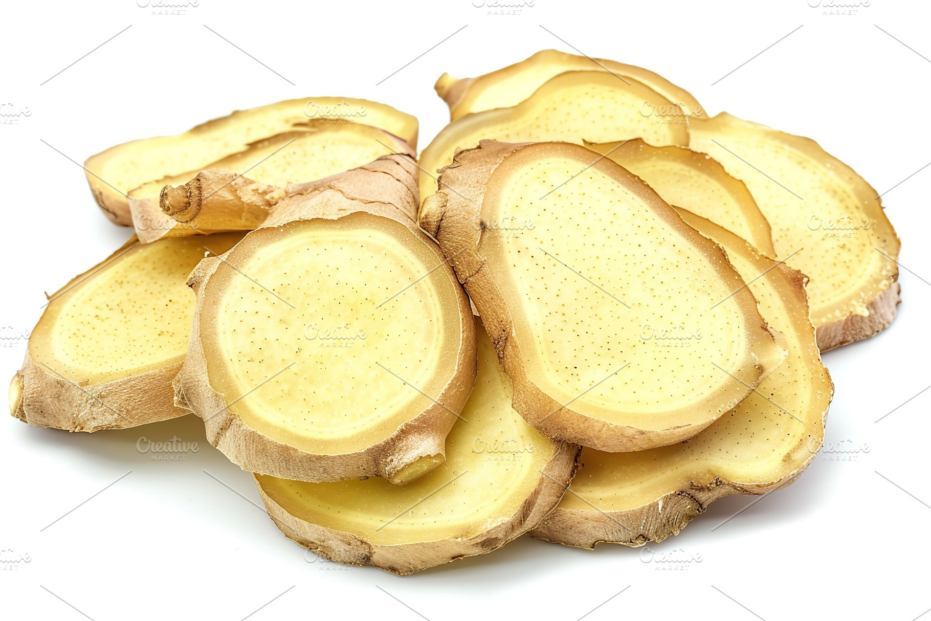 Fresh sliced ginger root isolated on white background, a Food & Drink Photo by AlyaAnd