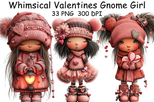 Whimsical Valentines Gnome Girl PNG, an Illustration by CraftArtStudio