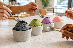 Black sesame ice cream and assorted, a Photo by Dvoevnore photos