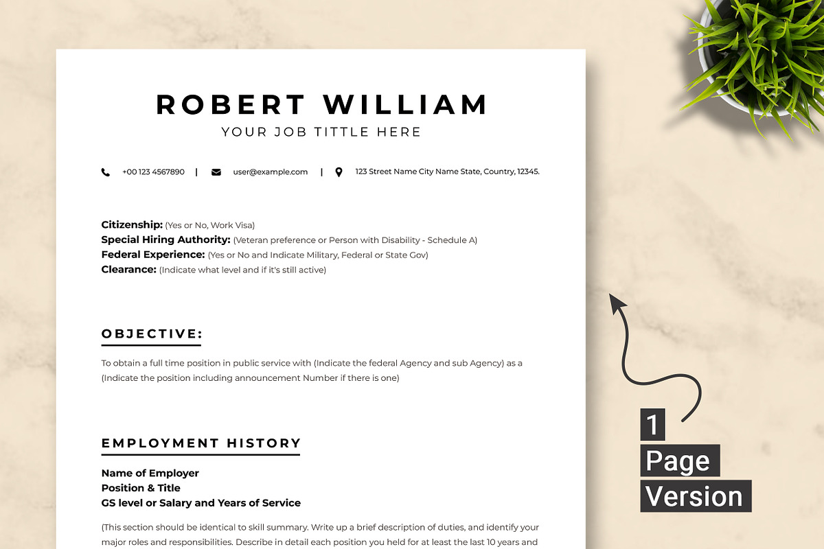 USAJob Resume Template, a Resume Template by ResumeInventor (Photo 2 of 9)
