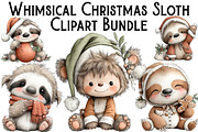 Whimsical Christmas Sloth Clipart, an Illustration by Pixels.Craft (Thumbnail 1 of 6)