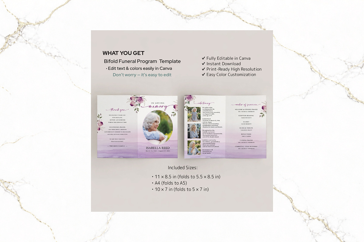 Funeral Bifold Program Canva FR009, a Brochure Template by TyphoonStudio (Photo 2 of 9)