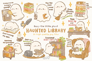 Booji Haunted Library Ghost Clipart, a Seasonal Illustration by Blumensdiary
