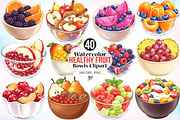 Watercolor Healthy Fruit Bowls PNG, an Illustration by Canvas Craft (Thumbnail 1 of 5)