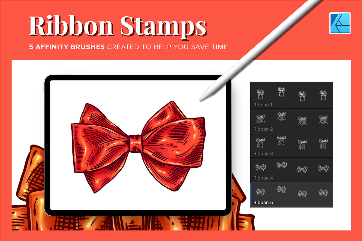 5 Ribbon Affinity Stamp Brushes, a Brush Add-On by Riveros Illustration (Photo 2 of 9)