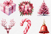 Watercolor Pink Christmas Clipart, an Illustration by Black Bird Studio (Thumbnail 3 of 6)