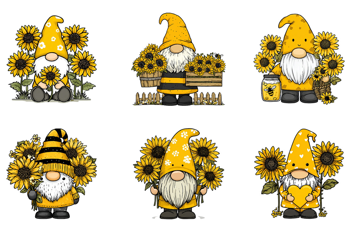Bee Gnome with Sunflowers Clipart, an Illustration by Dream Creation (Photo 4 of 7)