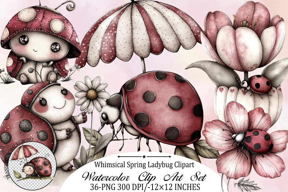 Whimsical Spring Ladybug Clipart, an Illustration by SVGArt (Photo 1 of 9)