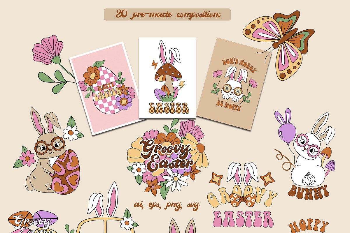 Groovy Easter Retro collection, an Animal Illustration by owlasya (Photo 3 of 8)