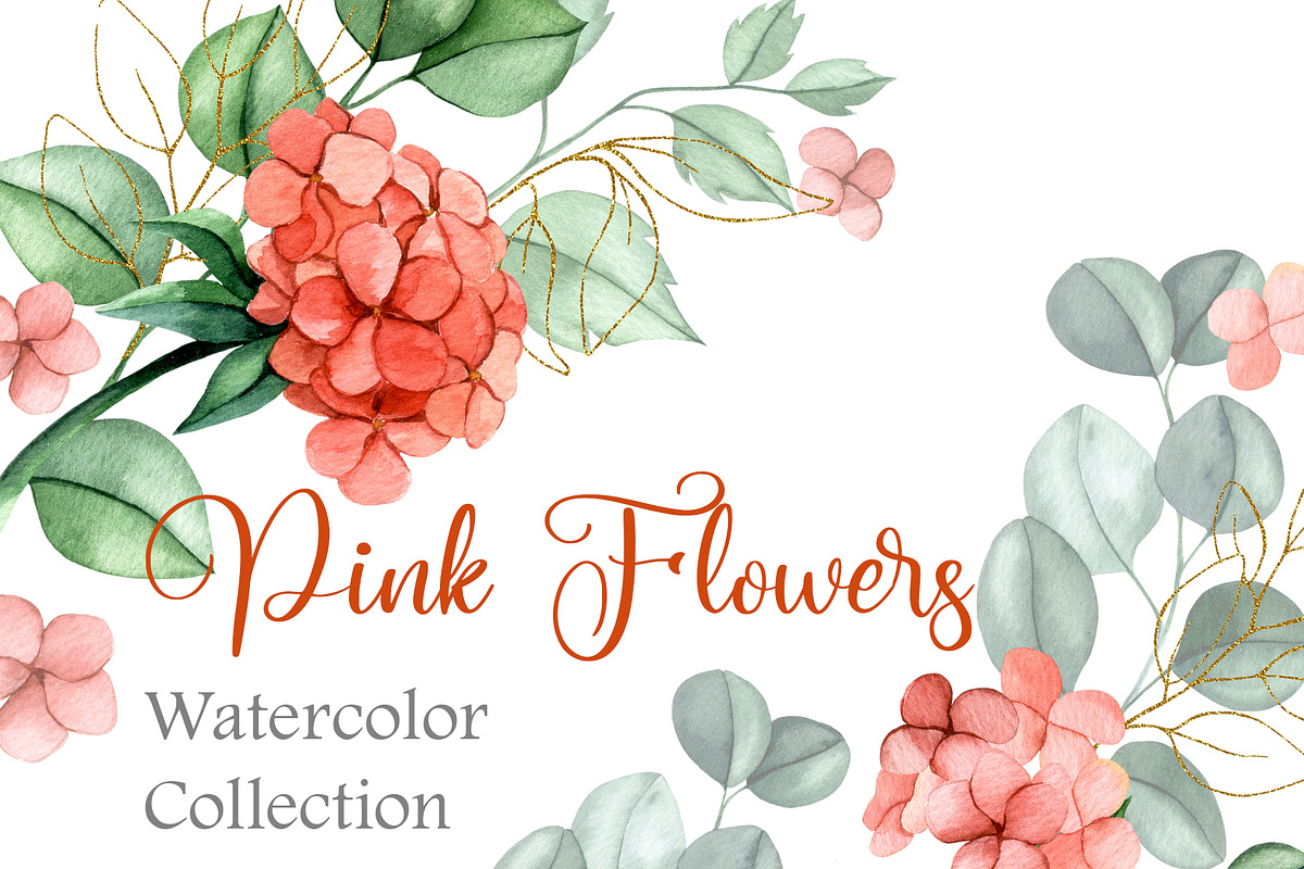 Pink flowers. Watercolor collection, a Decorative Illustration by made by Tanya (Photo 1 of 5)