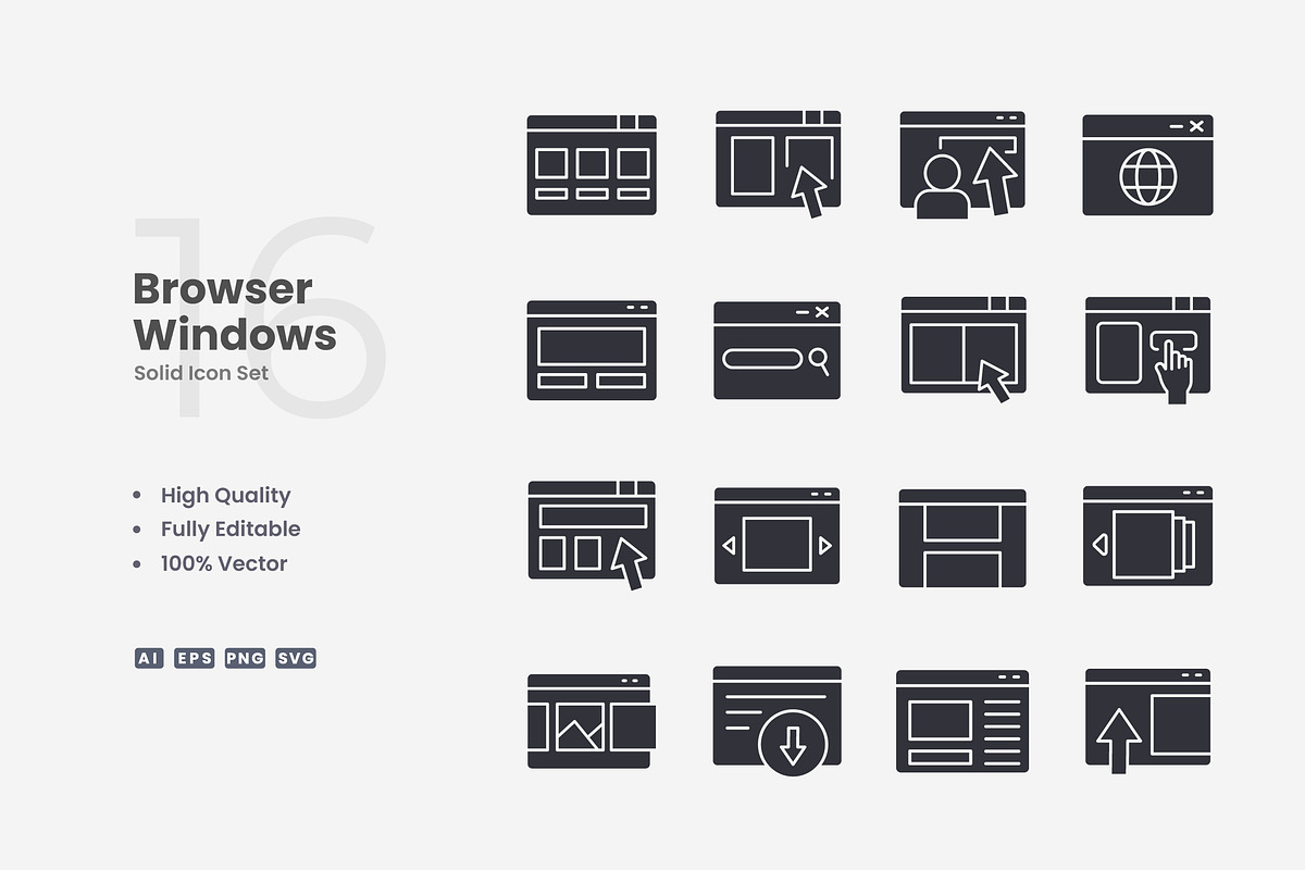 Browser Windows Solid Icons, an Icon by Upnowgraphic