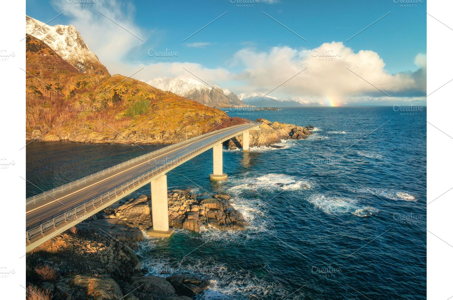 Aerial view of bridge, sea with, a Nature Photo by den-belitsky