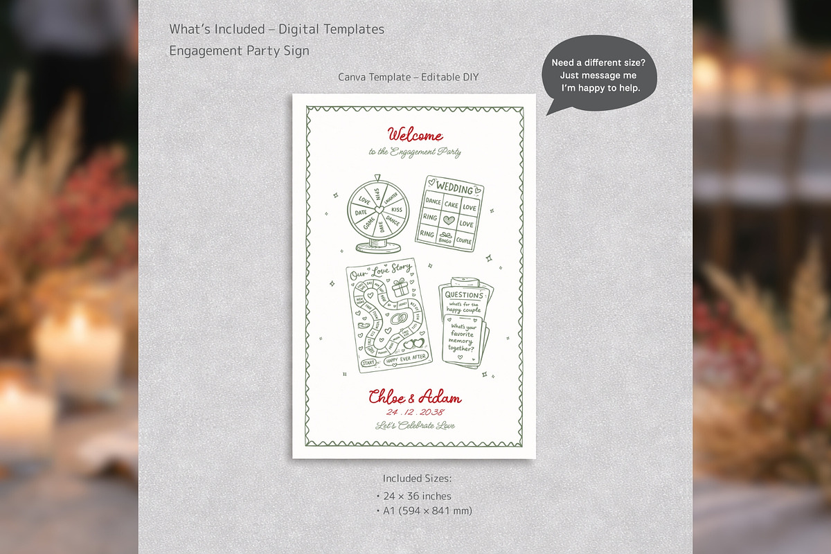Engagement Party Sign Canva pg003, a Poster Template by TyphoonStudio (Photo 2 of 8)