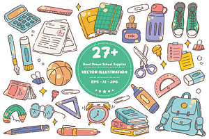 Hand Drawn School Supplies Doodle