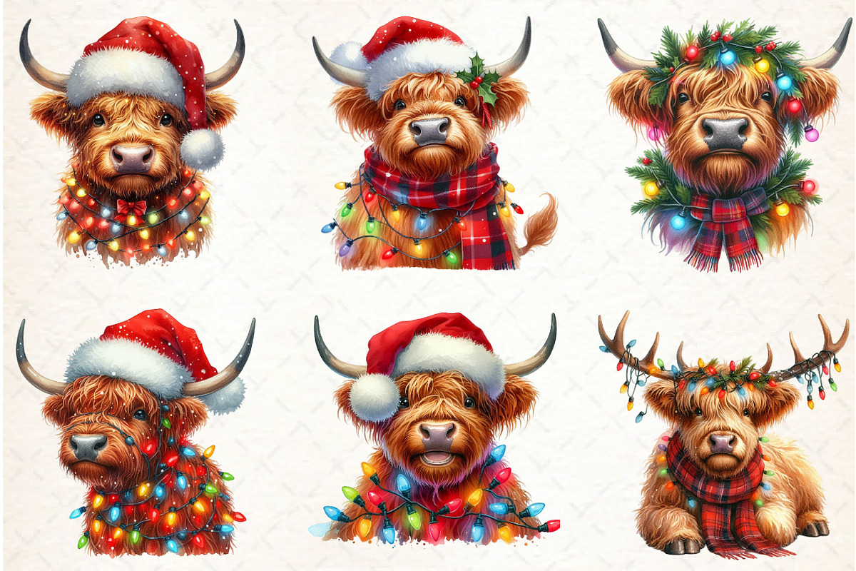 Cute Christmas Highland Cow Clipart, an Illustration by Libby Wishes (Photo 3 of 7)