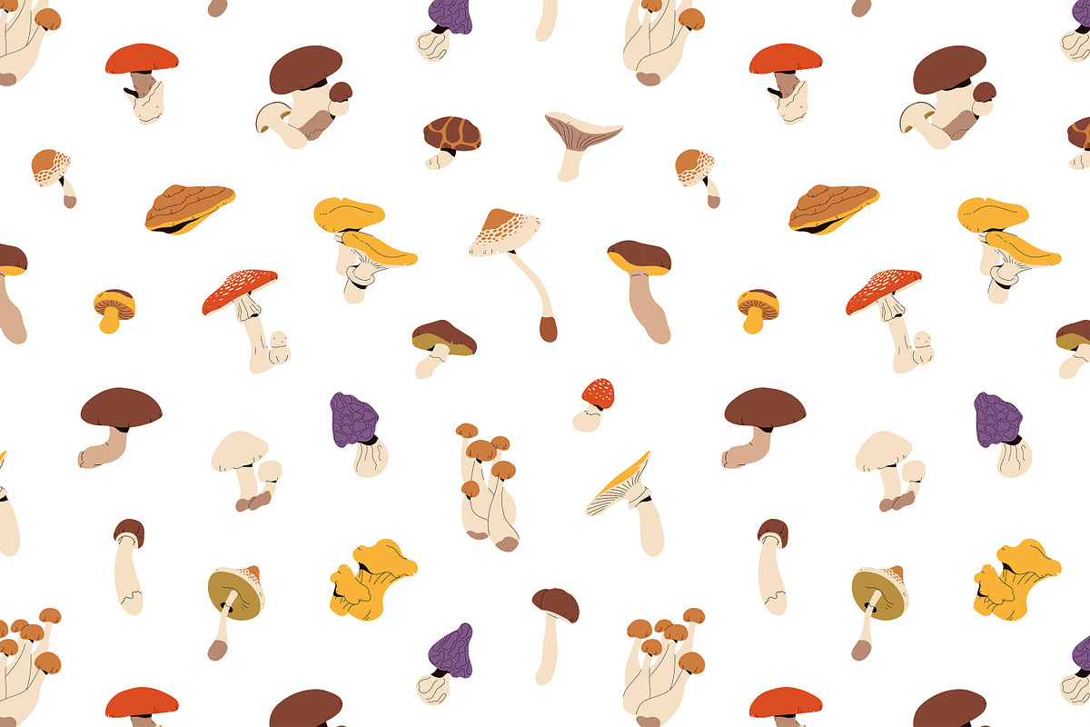 Forest mushrooms, fungi set, pattern, a Food Illustration by PaperTrident (Photo 3 of 6)